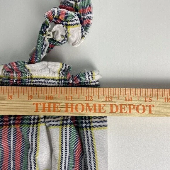 Aerie Romper Womens Medium Multicolor Green Red Flannel Plaid Ruffle Strap - Picture 7 of 11